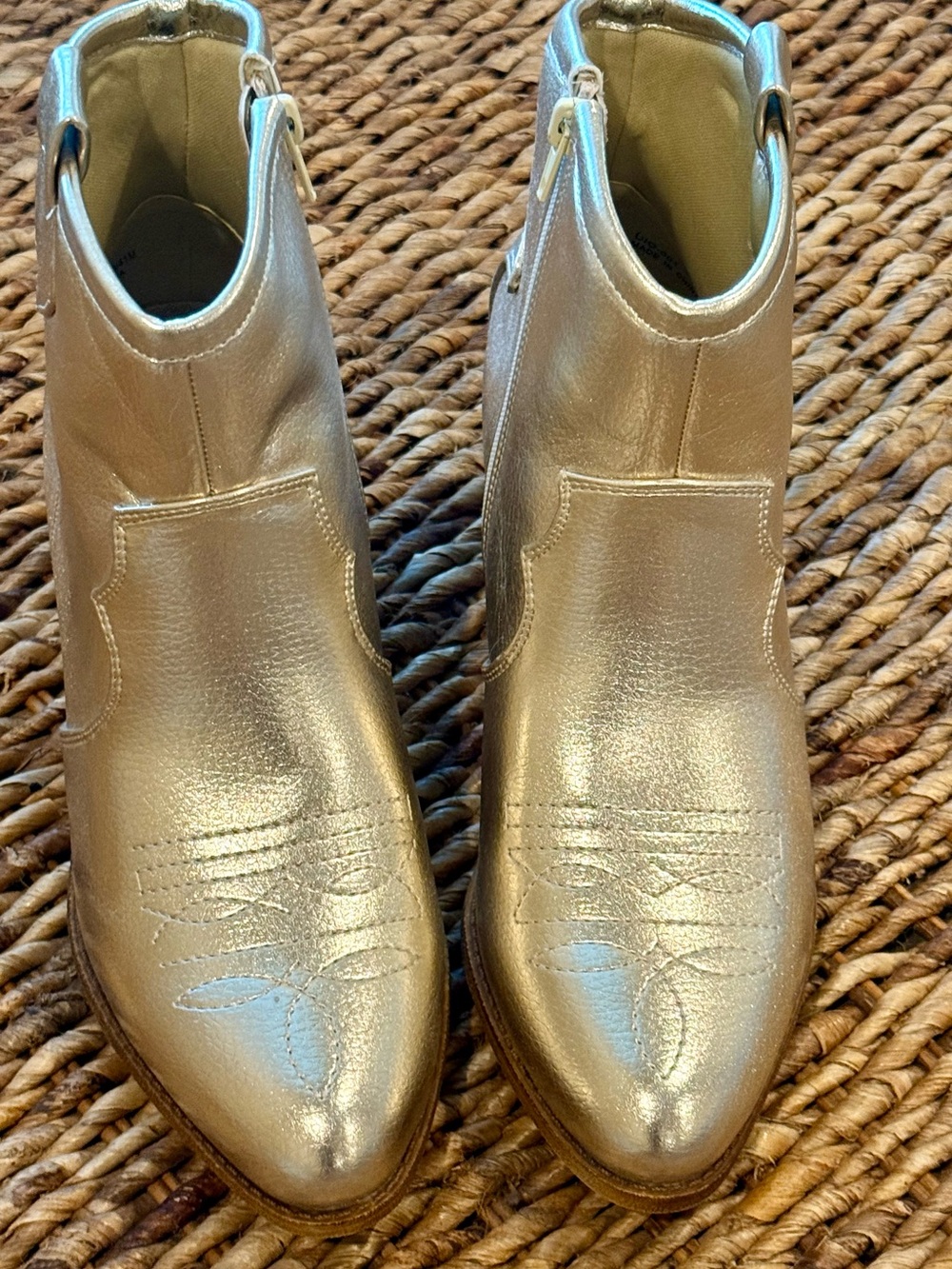 Dirty Laundry Metallic Gold Pointed Toe Cowboy Ankle Booties